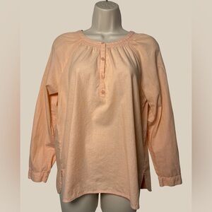 Loft Women’s Peach Henley Blouse Tunic 100% Cotton SZ M Petite